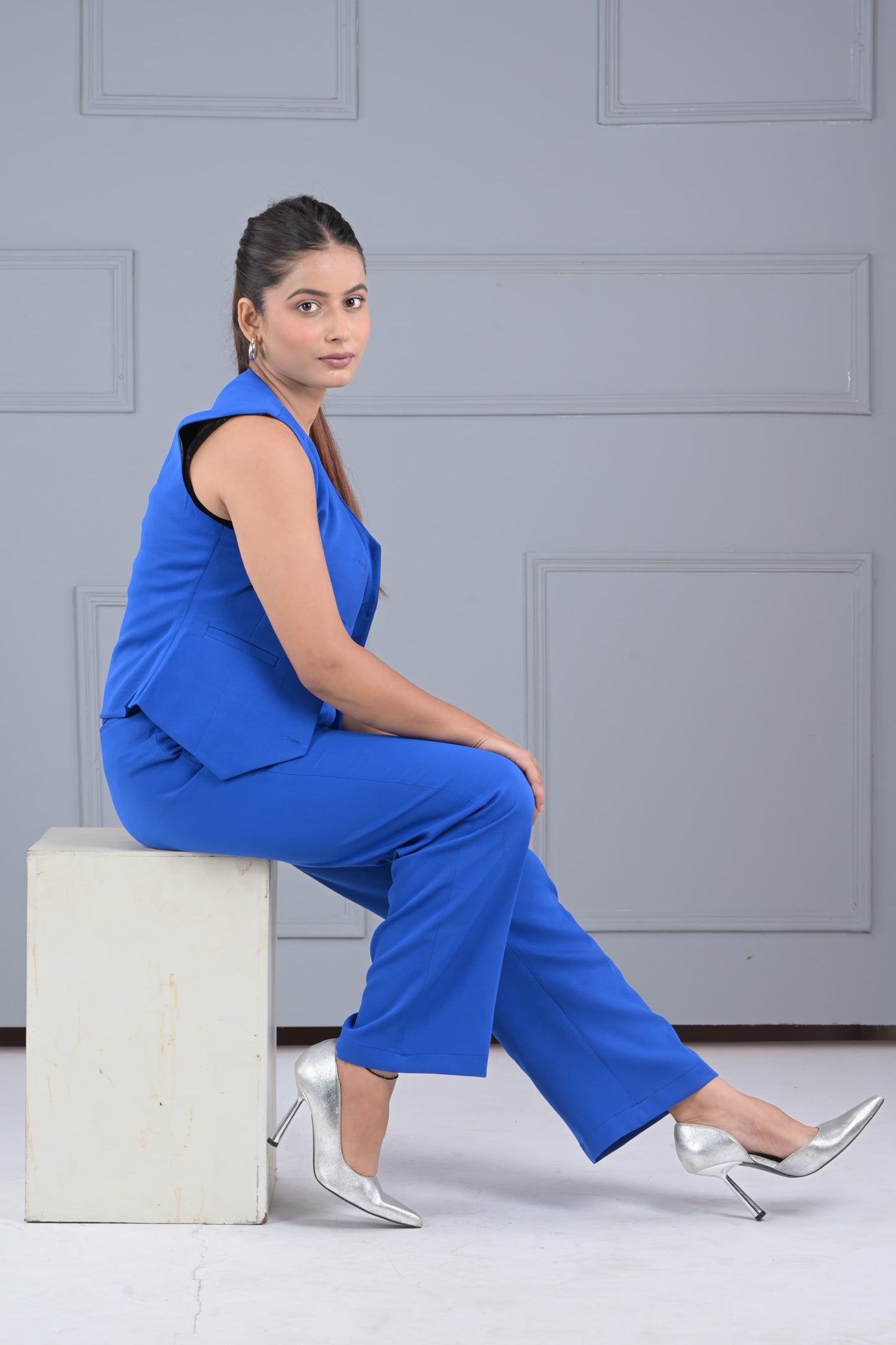 Regal Sapphire Chic Vest Set - Blue