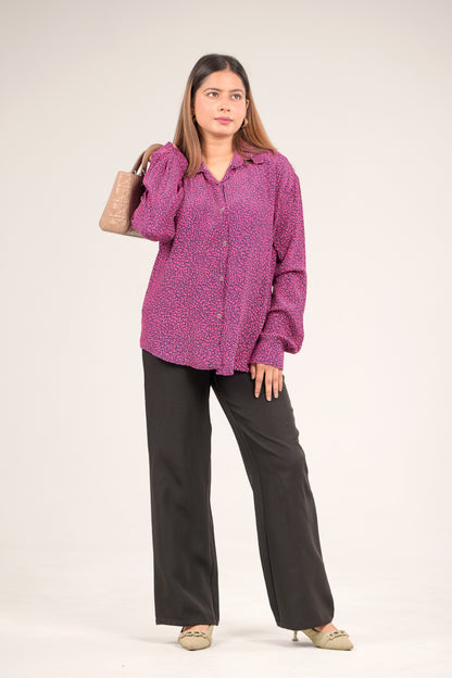 Pink & Purple Rayon Shirt & Black Trouser Desk to Dine Set
