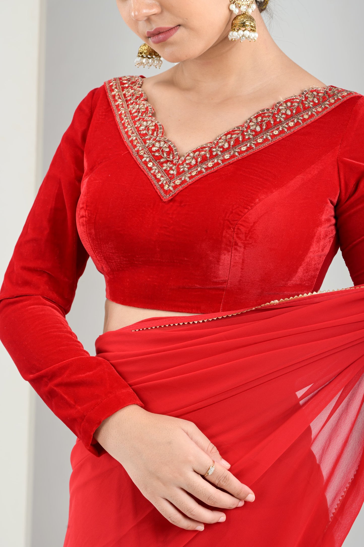 Cherry Charm Velvet Blouse - Red